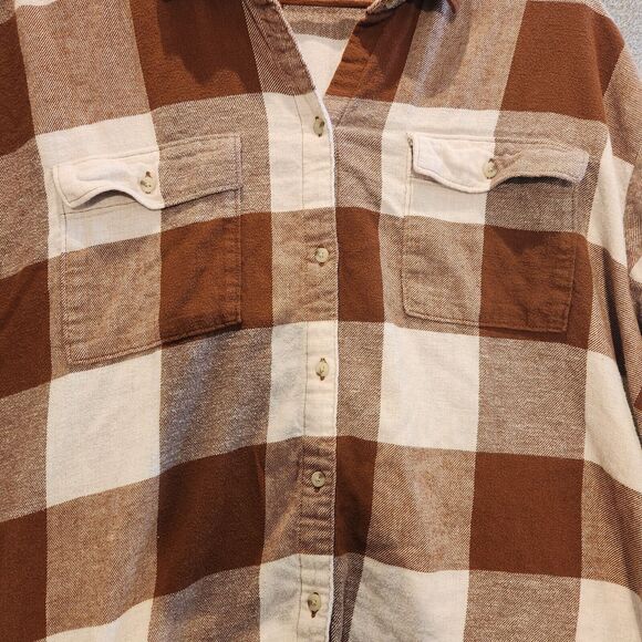 Old Navy Brown and Cream Plaid Blouse - Picture 2 of 10